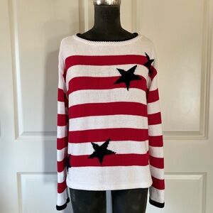 Talbots Red White Stripe Navy Star Sweater 100% Cotton Size M